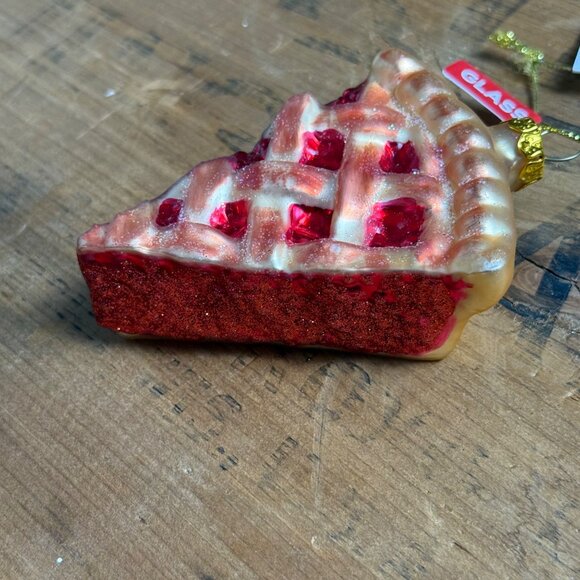 Cherry Berry Pie Slice Blown Glass Christmas Holiday Ornament Gold/Red - Picture 3 of 7